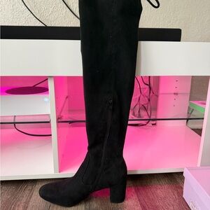 Madeline Black Over-the-Knee Suede Block Heel Boots